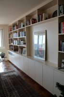 Custom built-in bookshelves and wall unit at nan, Manhattan by OzanCraft NYC.