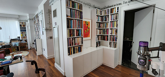 Custom built-in bookshelves and wall unit at Luxury High-rise Azure Condominium E 91 str.  White lacquer Built-in Wall Unit, Manhattan by OzanCraft NYC.
